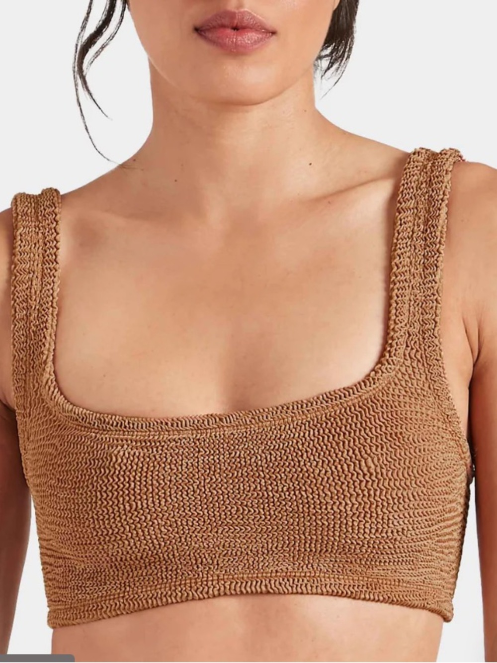 Hunza G Xandra Bikini Top in Metallic Cocoa Brown Tan